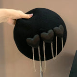 Beret Hat with Rhinestone Chain, Painter Hat, Show Face Small