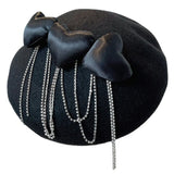 Beret Hat with Rhinestone Chain, Painter Hat, Show Face Small