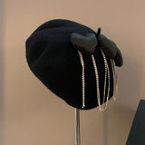 Beret Hat with Rhinestone Chain, Painter Hat, Show Face Small