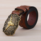 Western Cowboy Belt with Bull Head Buckle for Men