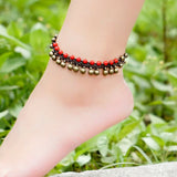 Women's Stone Ethnic Beads Anklets, Brass Bell Vintage Foot Chains