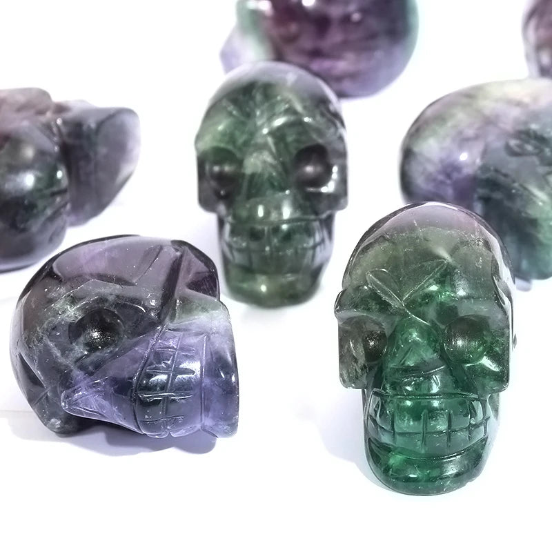 2in Natural Fluorite Skull Mineral Gemstone Carved Reiki Healing Crystal