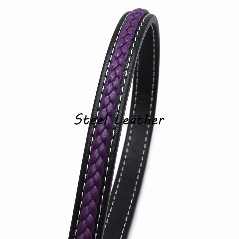 2m Purple Flat Braided Leather Cord Rope String 12*6mm For Jewelry Making