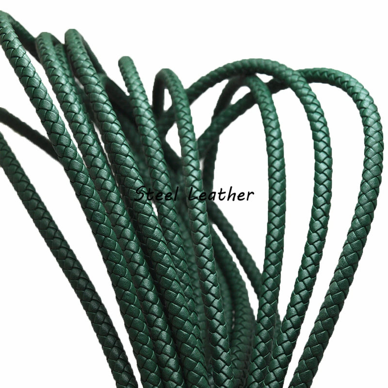 2m Green Leather Cords Round Braided for Bracelets Making