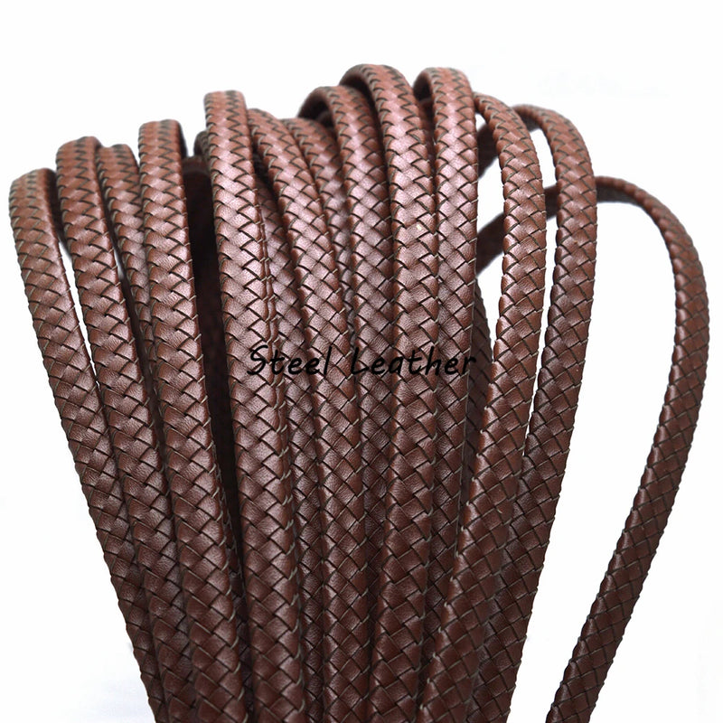 2m/lot 7*3mm Brown Wide Flat Braid Leather Cord for Bracelet DIY