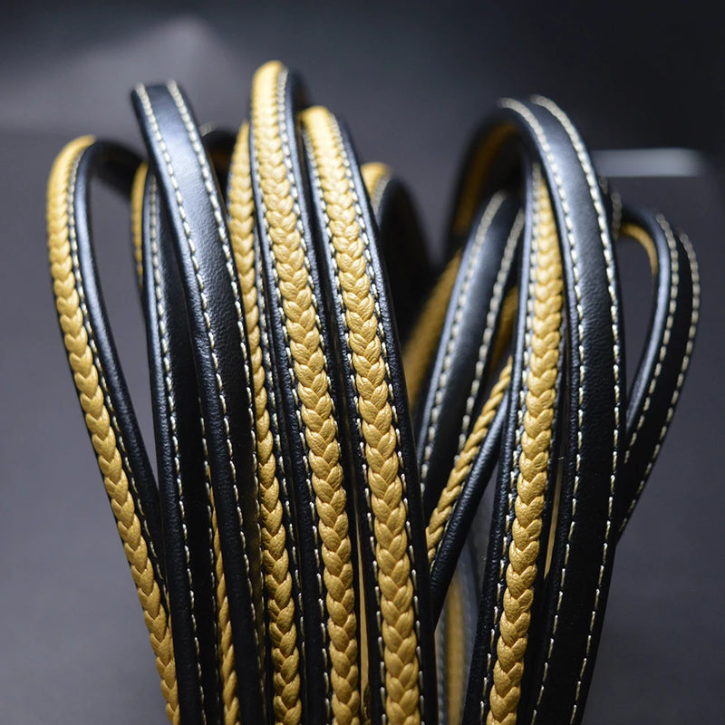 8*5mm Yellow Flat Braided Leather Bracelet Findings Cord String Rope DIY