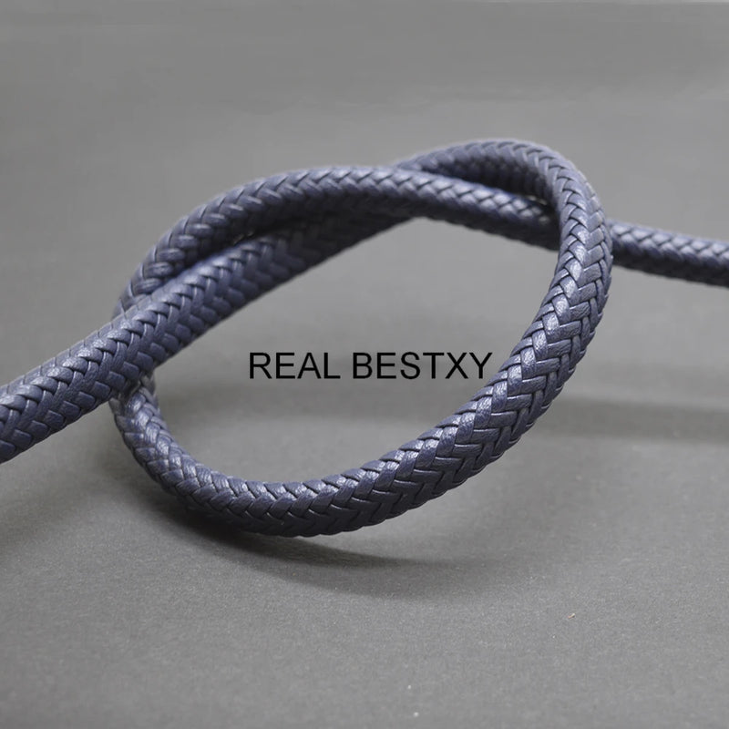 10*6mm /12*6mm Navy Braided Leather Cord For Jewelry Making