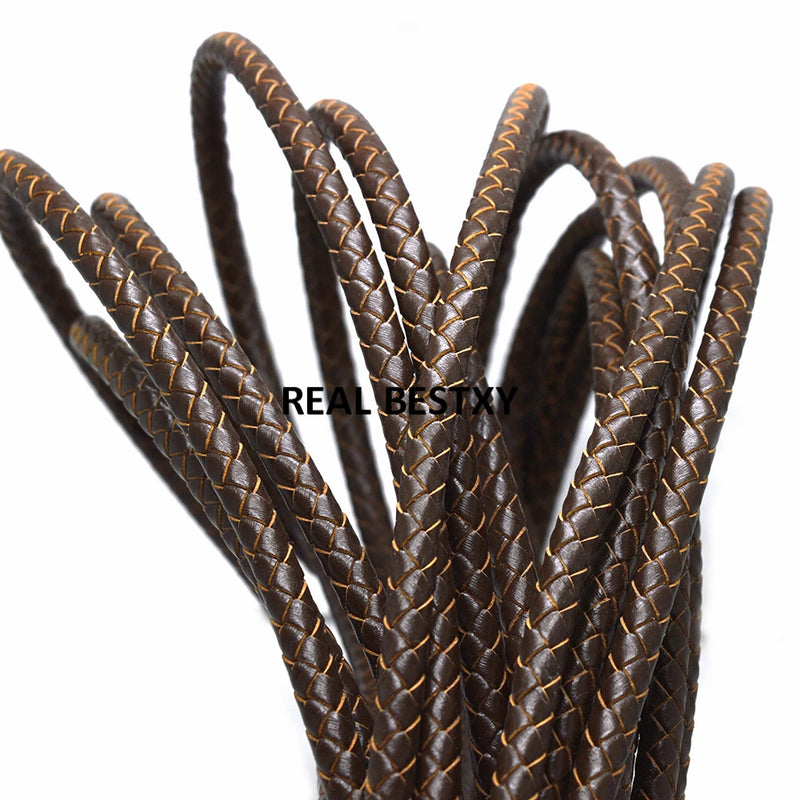 6mm Brown Round Braided Leather Cord 2m/lot for Bracelet Necklace Jewelry Making