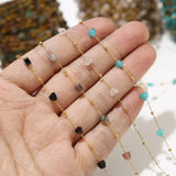 2m Stainless Steel Natural Stone Heart Beaded Chain for Jewelry Making