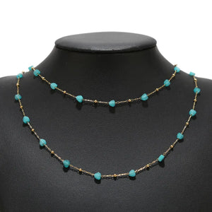 2m Stainless Steel Natural Stone Heart Beaded Chain for Jewelry Making