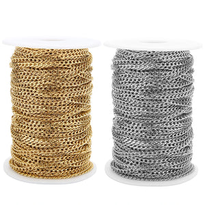2m Stainless Steel Cuban Chains Bulk 3mm Link Chains for Diy Bracelet