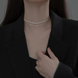 925 Silver Multilayer Snakebone Zircon Tennis Necklace Choker Pendant