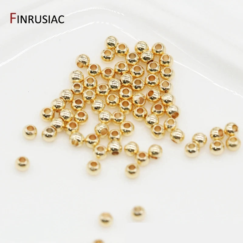 High Brass Metal 14K Real Plated Round Smooth Ball Spacer Beads