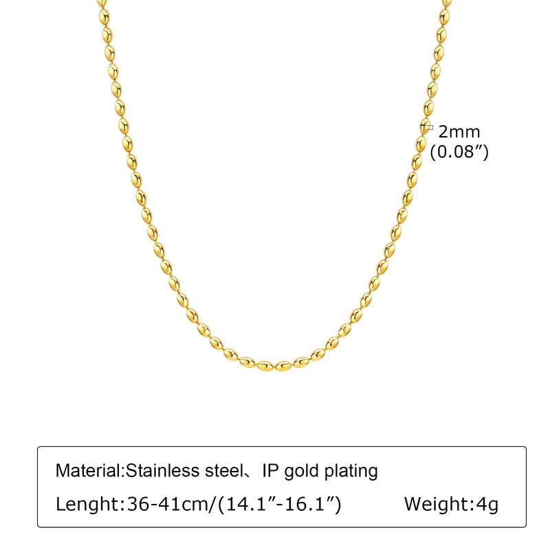 2mm/3mm Oval Beaded Chain Necklace, Ball Beaded Choker Layered Jewelry