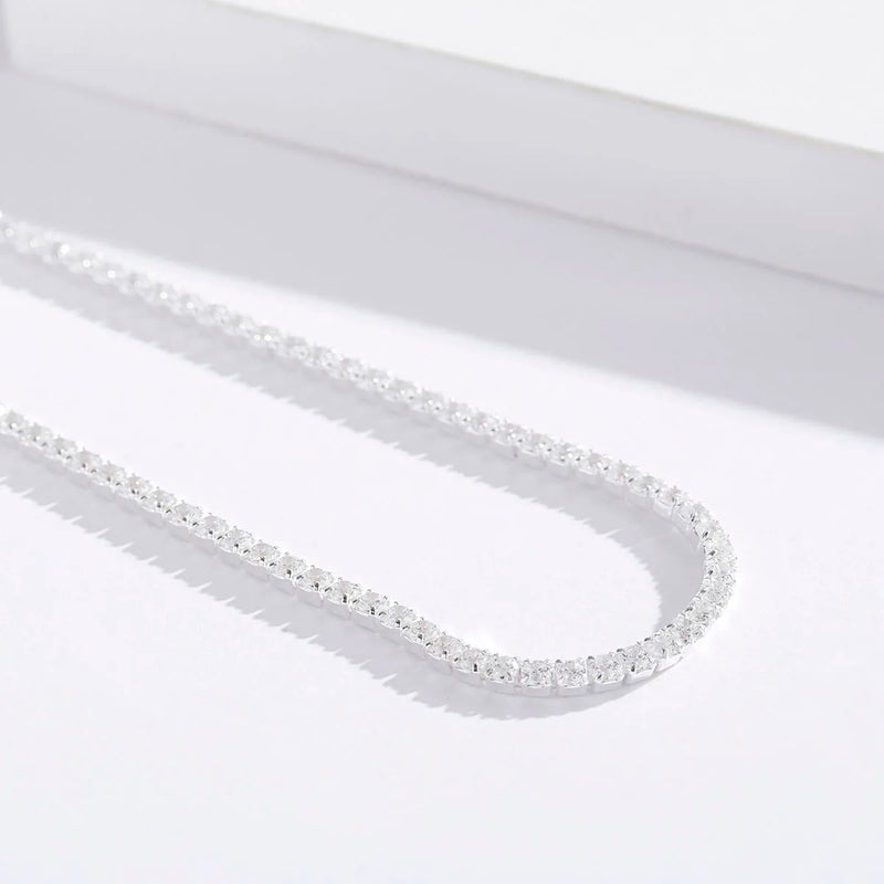 925 Silver CZ Choker Tennis Necklace Zirconia Stones Collier Ketting