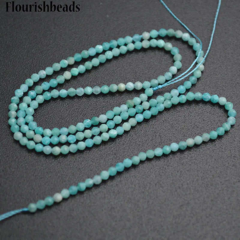 2mm Faceted Diamond Cutting Sky Amazonite Stone Round Beads