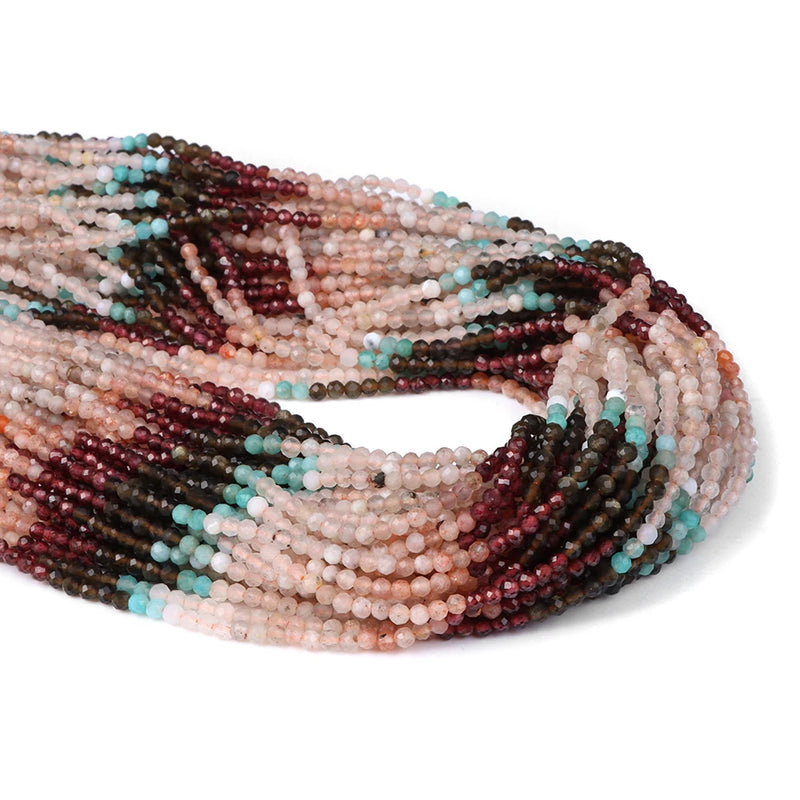 2mm Faceted Stone Beads Mix Quartzs Agates Jaspers Loose Spacer Bead