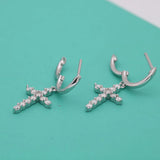 2mm Moissanite Cross Huggie Hoop Earrings Women 925 Sterling Silver