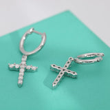 2mm Moissanite Cross Huggie Hoop Earrings Women 925 Sterling Silver