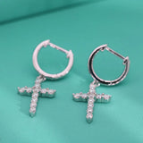 2mm Moissanite Cross Huggie Hoop Earrings Women 925 Sterling Silver