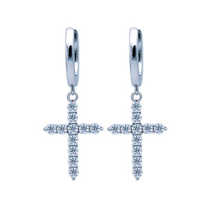 2mm Moissanite Cross Huggie Hoop Earrings Women 925 Sterling Silver