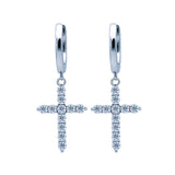 2mm Moissanite Cross Huggie Hoop Earrings Women 925 Sterling Silver