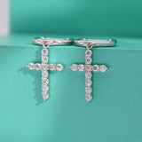 2mm Moissanite Cross Huggie Hoop Earrings Women 925 Sterling Silver