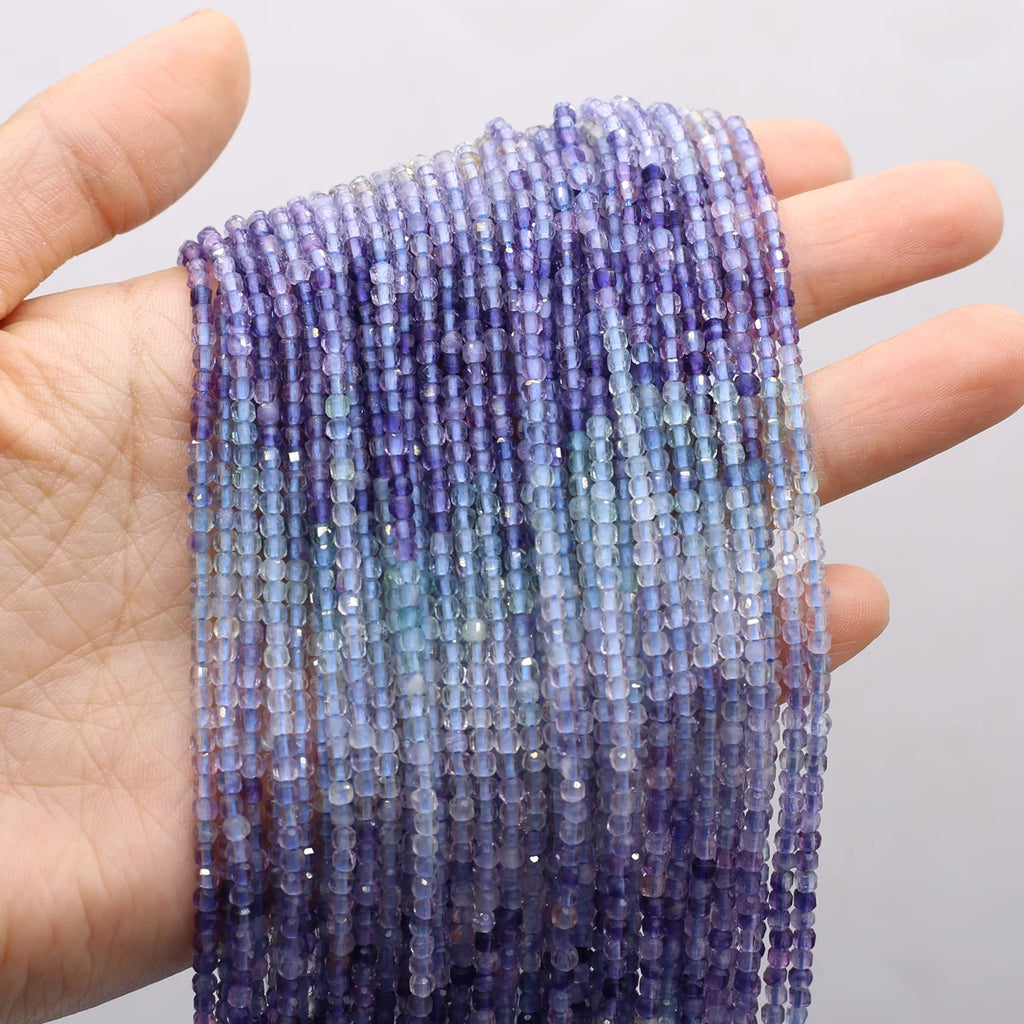 2mm Fluorite Faceted Cube Stone Loose Beads 14'' Strand
