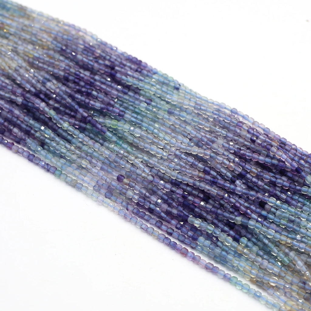 2mm Fluorite Faceted Cube Stone Loose Beads 14'' Strand