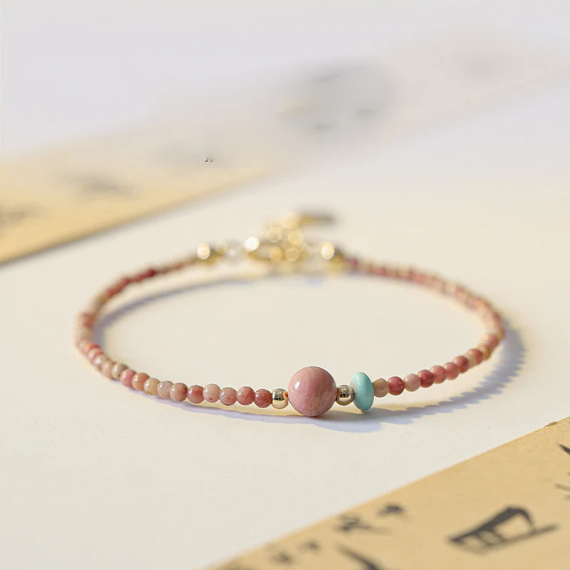 2mm Rose Stone Bead Bracelets 14k Filled Lucky Jewelry