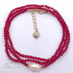 Red Spinel Baroque Pearl Necklace 18 inches