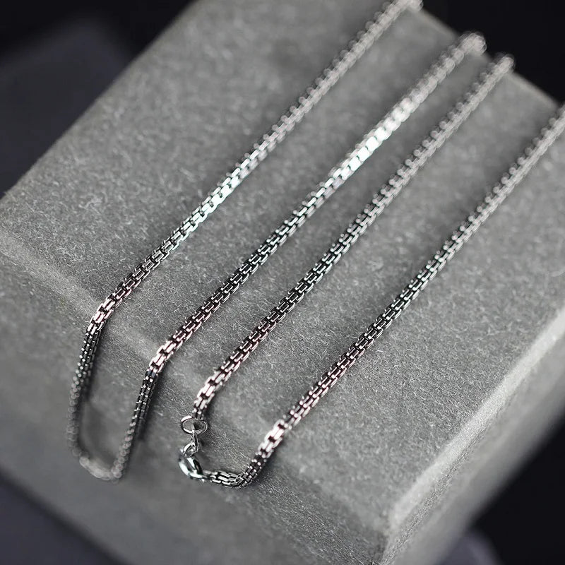 2mm Thick Real Silver Double Box Chain Necklace S925 Sterling Silver