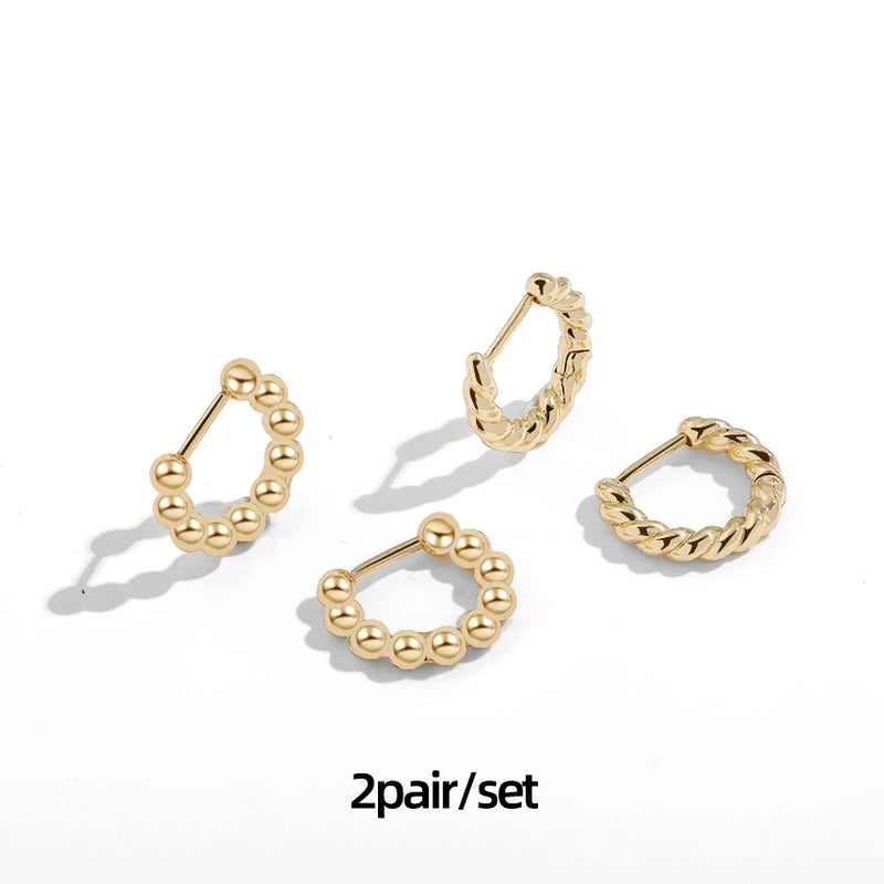 Small Twisted Hoop Earrings for Women Beads Huggie Ear Hoops Minimalist Jewelry
