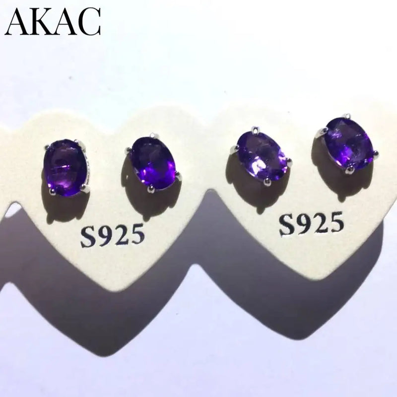 925 Sterling Silver Amethyst Stud Earrings