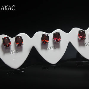 925 Silver 5*7mm Red Garnet Stud Earrings