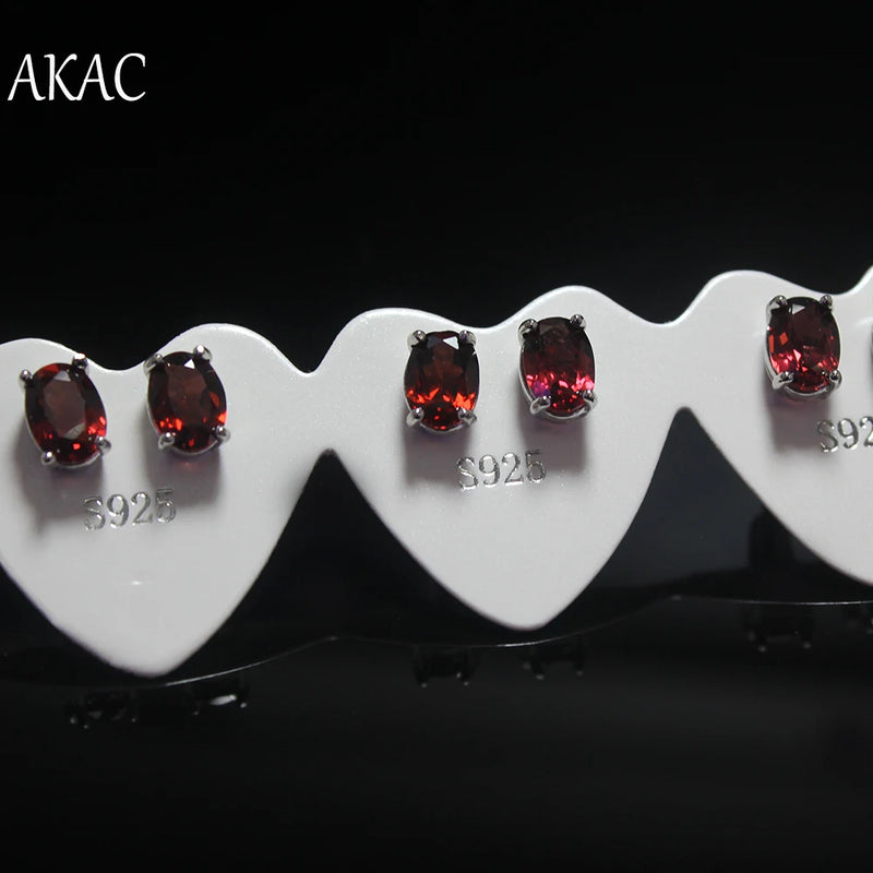 925 Silver 5*7mm Red Garnet Stud Earrings