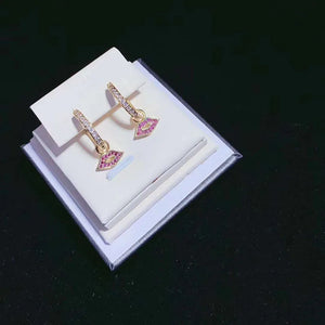 2pairs Red Lips Cz Earrings