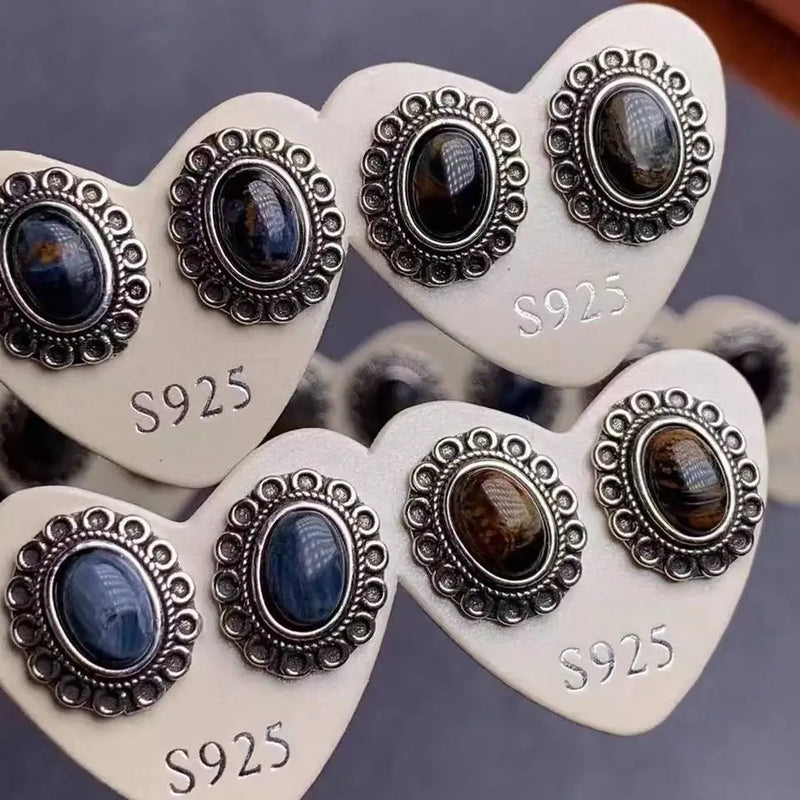 Pietersite Copper Stud Earrings Natural Stone 5*7mm