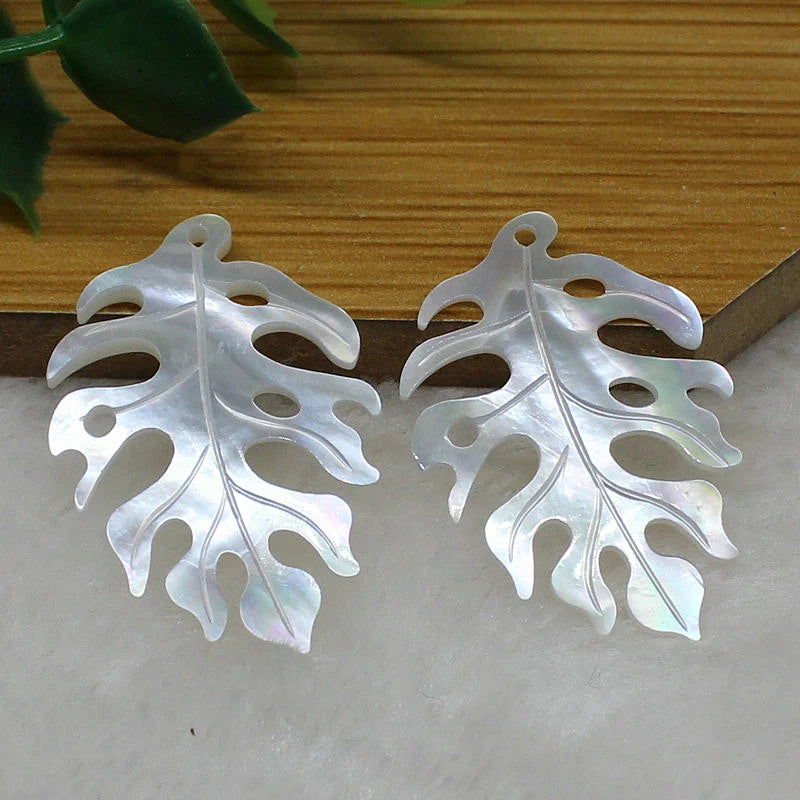 2pc Leaf Sea Shell Beads for Jewelry Making Carved Shell Loose Bead DIY Findings