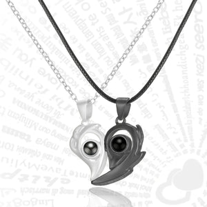 2pc Magnetic Distance Couple Necklace Heart Projection Pendent 100 Languages I L