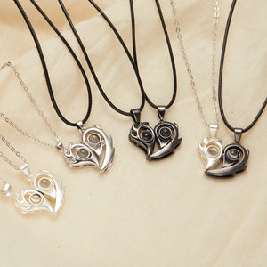 2pc Magnetic Distance Couple Necklace Heart Projection Pendent 100 Languages I L