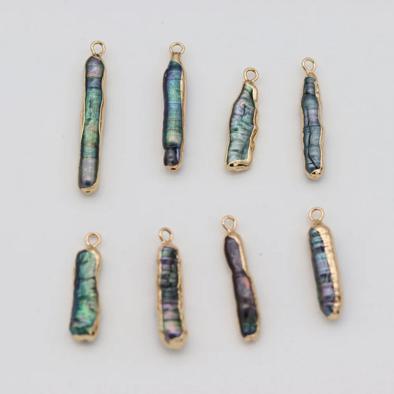 2pc Gold-plated Pearl Strip Pendants for Tribal Jewelry Making
