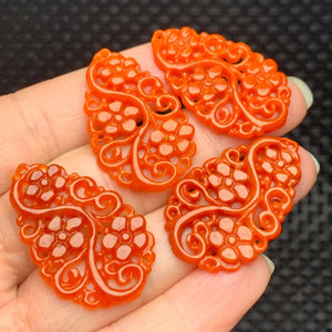 2pc Natural Yellow Jade Hollow Flower Beads Pendants DIY Earring Accessories
