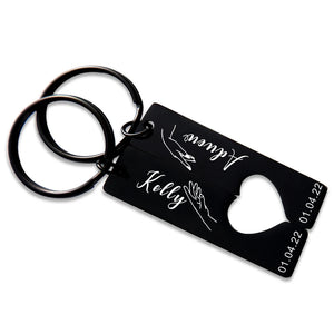 Personalized Date And Name Heart Keychain, Anniversary Gift, Couple Keyring