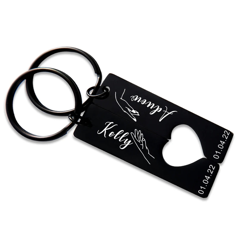 Personalized Date And Name Heart Keychain, Anniversary Gift, Couple Keyring