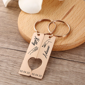 Personalized Date And Name Heart Keychain, Anniversary Gift, Couple Keyring
