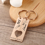 Personalized Date And Name Heart Keychain, Anniversary Gift, Couple Keyring