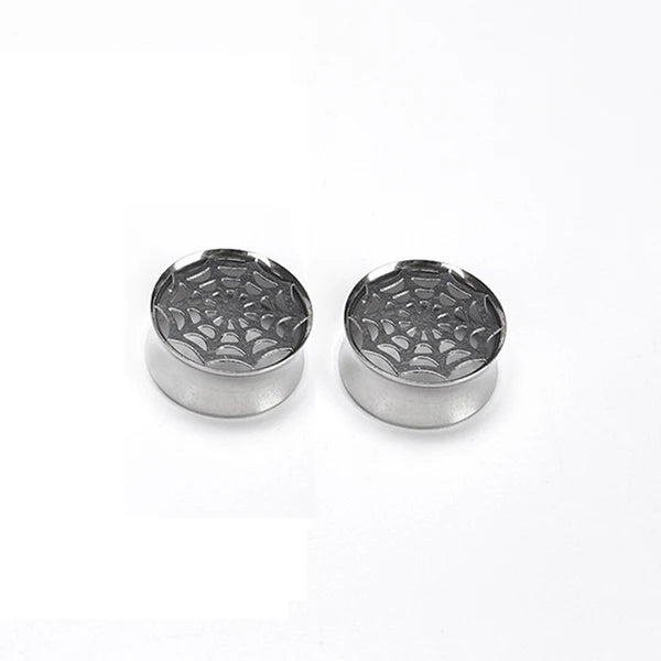 Spider Web Ear Expander Stainless Steel Double Flared Ear Plug Tunnel Earrings