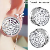 Spider Web Ear Expander Stainless Steel Double Flared Ear Plug Tunnel Earrings