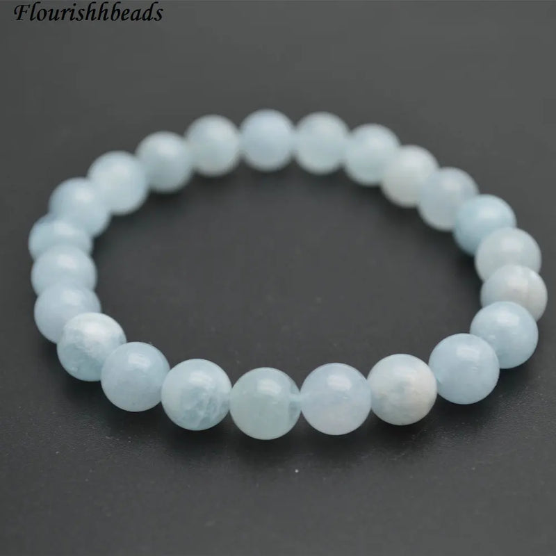 Aquamarine Stone Round Beads Elastic Bracelets Jewelry